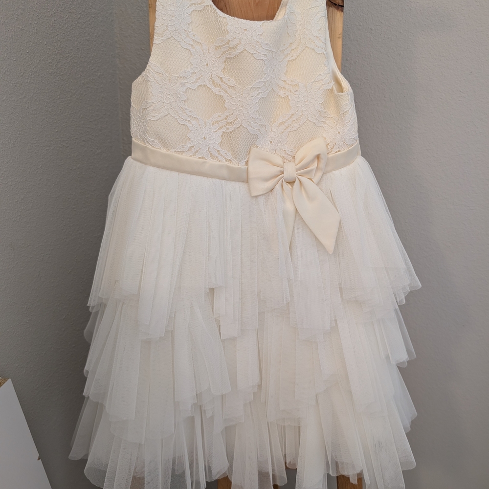 Elegant Cream Lace Tiered Kids Dress